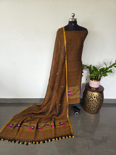 Premium handloom linen Paithani jamdhani set - JMM329