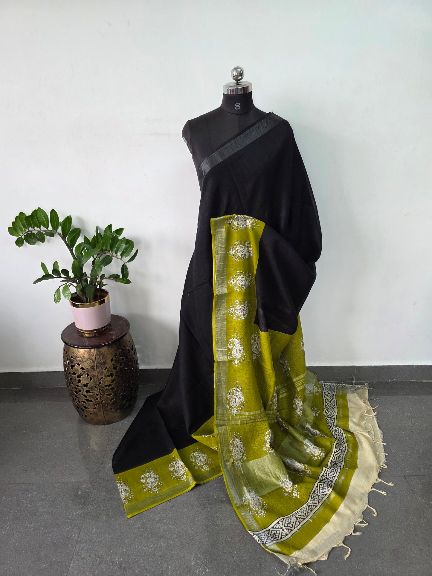 Handblock Jaipuri linen cotton saree - JA826