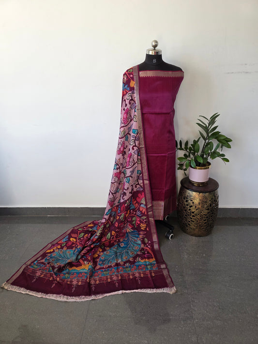 Handloom mangalagiri silk top with pure mangalagiri digital silk shawl - ML13