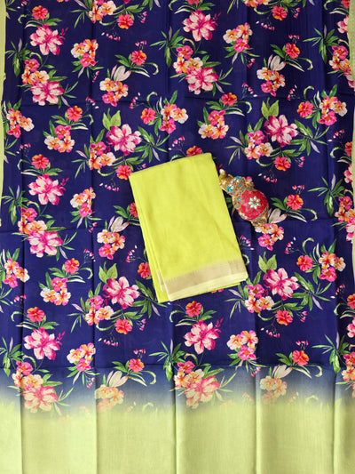 Handloom Mangalagiri silk top with digital mangalagiri silk shawl -RV204