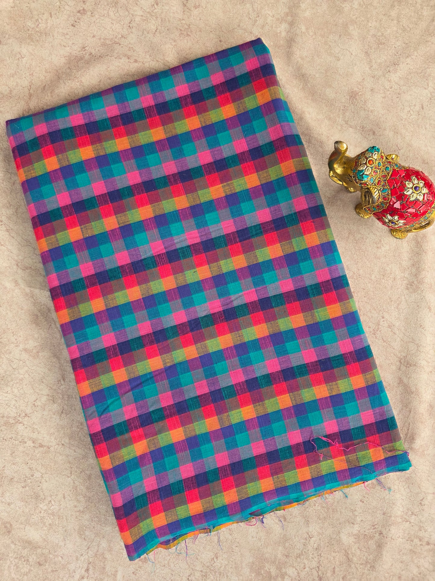 Madras kattam prewashed textured running material (1 mtr) - MD26 (1 inch* 1 inch)