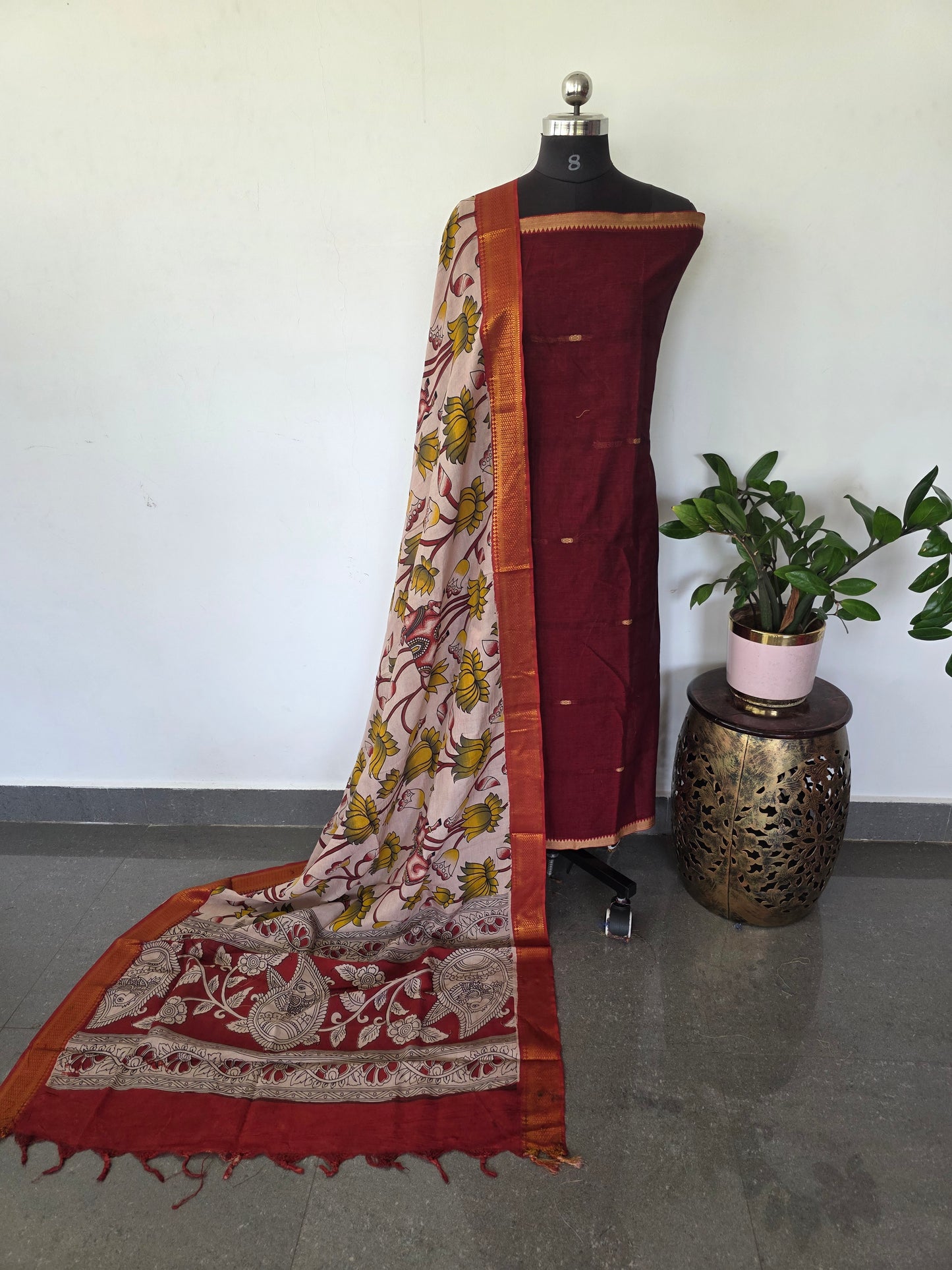 Fusion Narayanapet with handcrafted chennuri silk kalamkari duppatta  - NA518