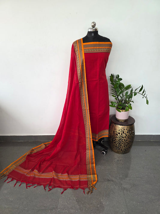 Mercerised narayanapet salwar set with annam border (4.5 meters)- NA405