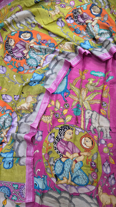 Handcrafted Penkalamkari bangalore silk set - RV9