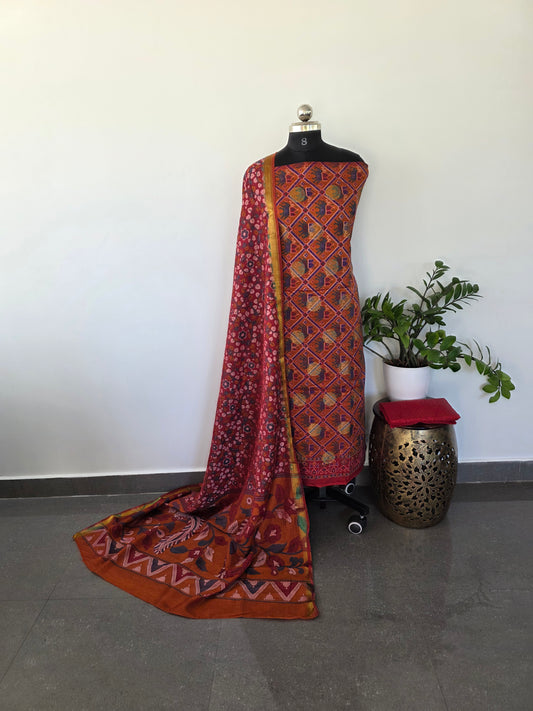 Premium semi Patola silk set with coin butta - PP73