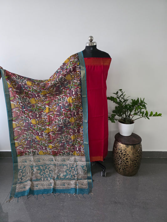 Pure chennuri silk top with pure kalamkari silk shawl with nizam border - ZE1