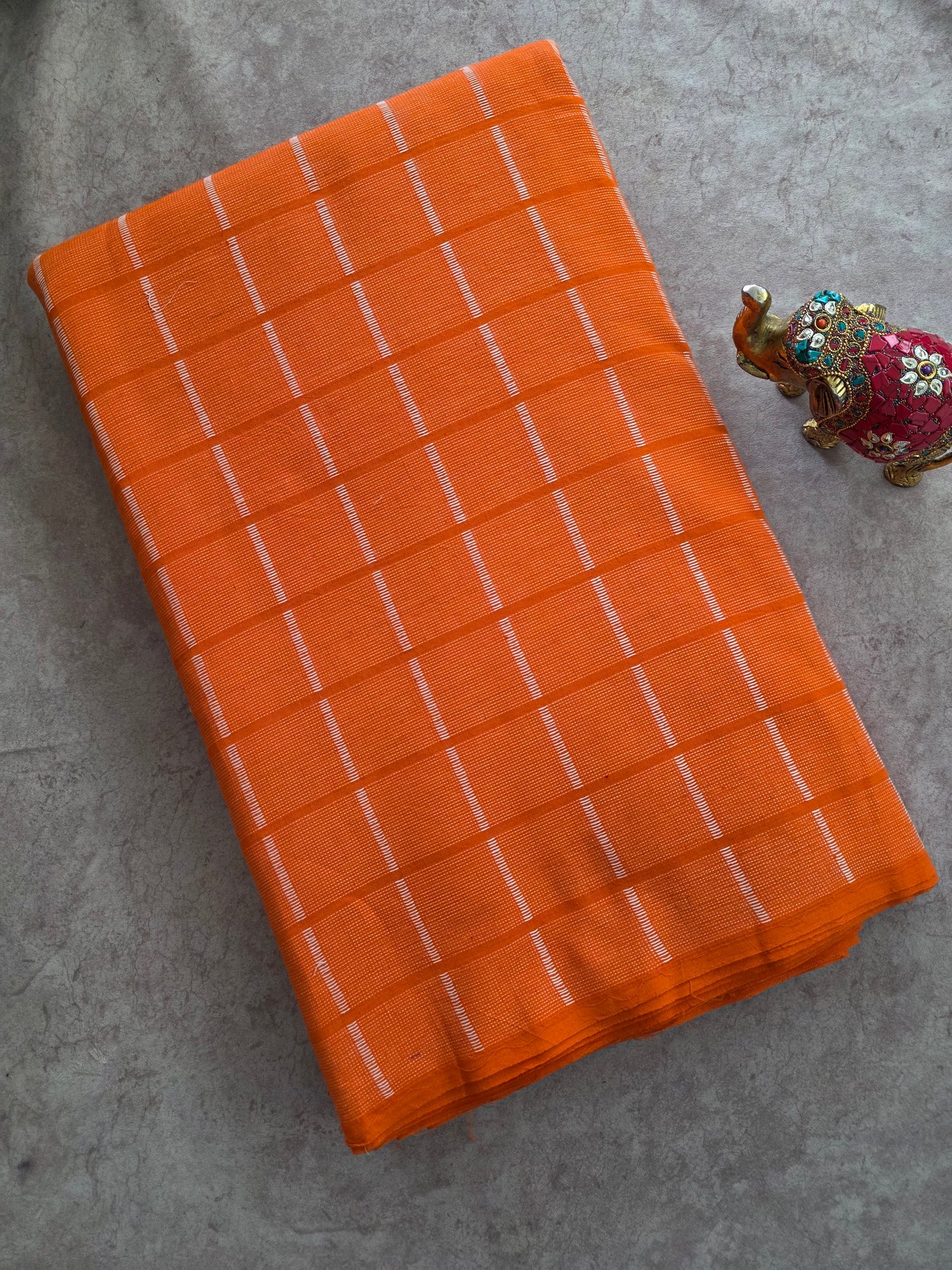 Prewashed kantha stitch Checked South cotton running material - HRM400