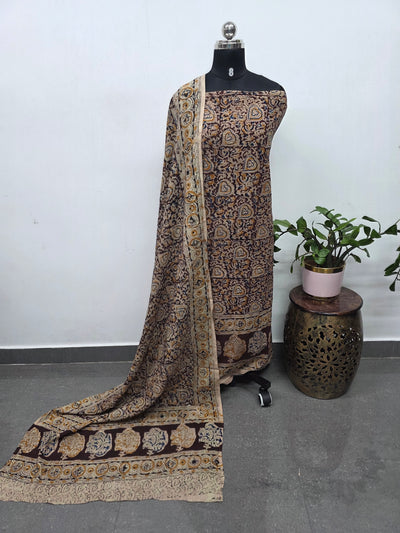 Handblock pure kalamkari cotton with border (2 pc set) - AK513