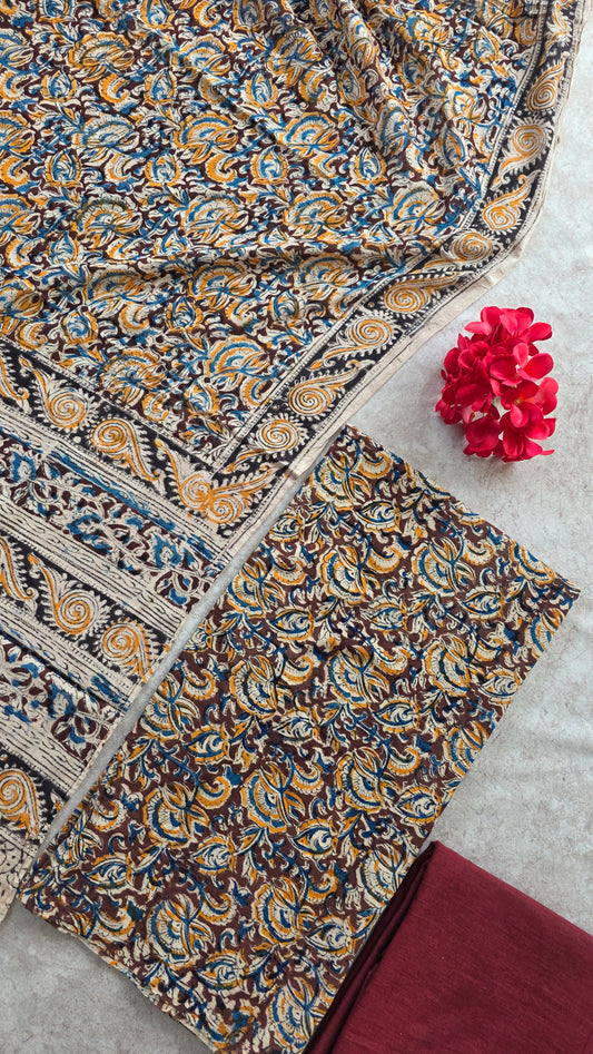 Handblock pure kalamkari cotton set  - AL51
