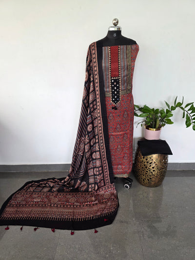 Handcrafted ajrakh kutch handwork mirror mashru silk set - HZ155