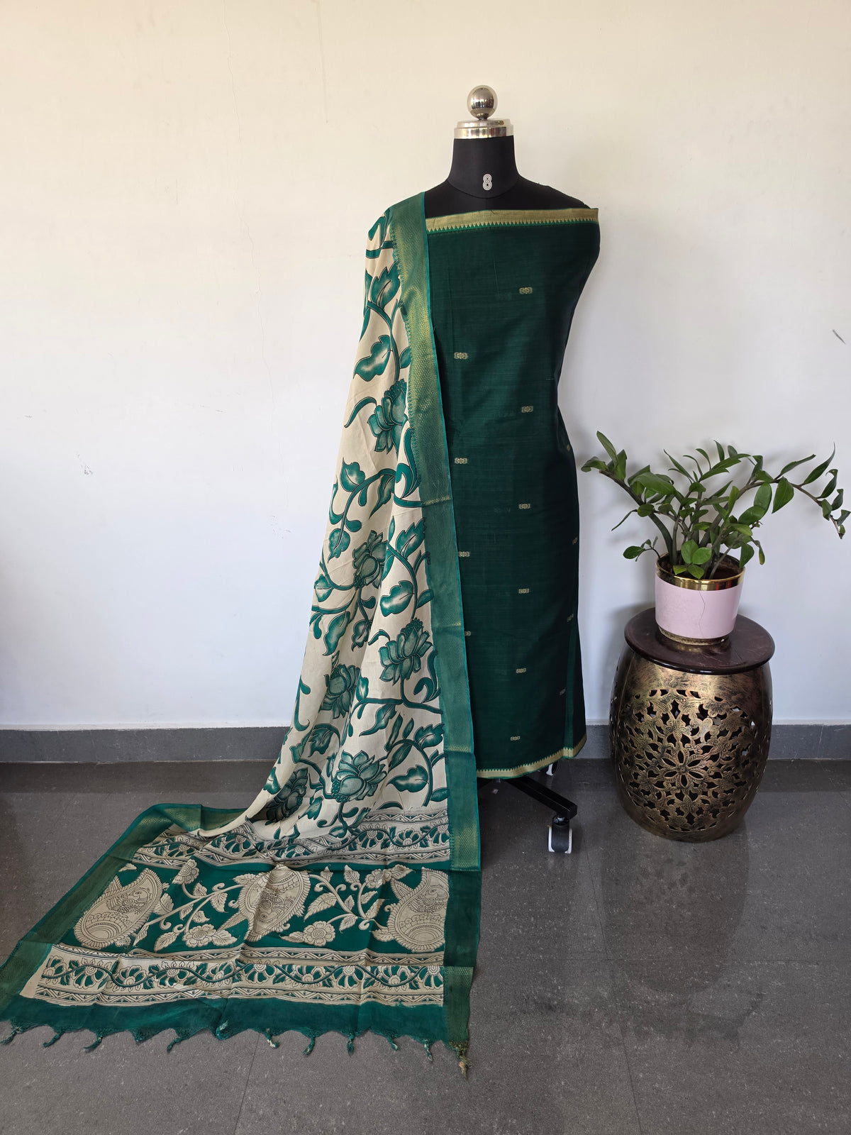 Fusion Narayanapet with handcrafted chennuri silk kalamkari duppatta -NA689
