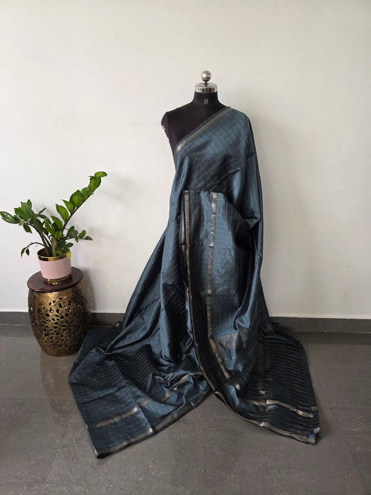 Premium checked semi mangalagiri pattu saree - MAA157