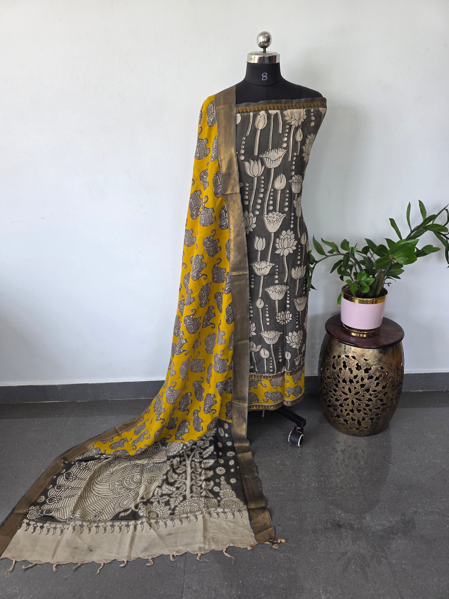 Gap border Mangalagiri kalamkari silk sets ( 3 mtrs top ) - GA27