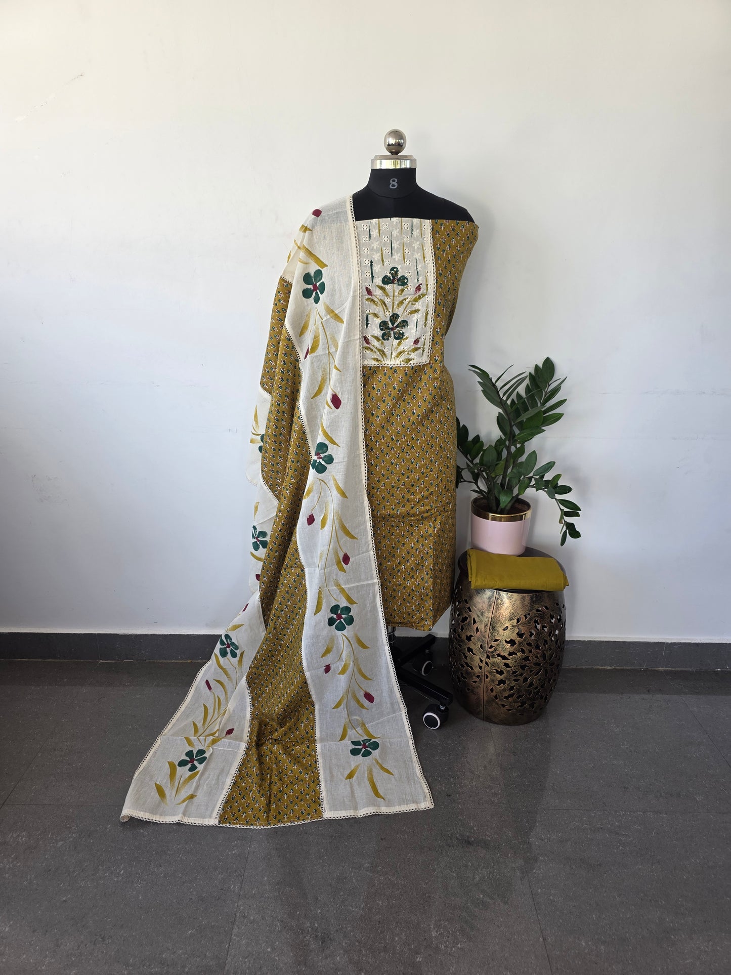 Pure jaipuri cotton top with brush paint hakoba neck work  - 1