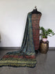 Handblock pomogranate peel  jaipuri satin modal silk set with lagdi patta pallu- HZ14