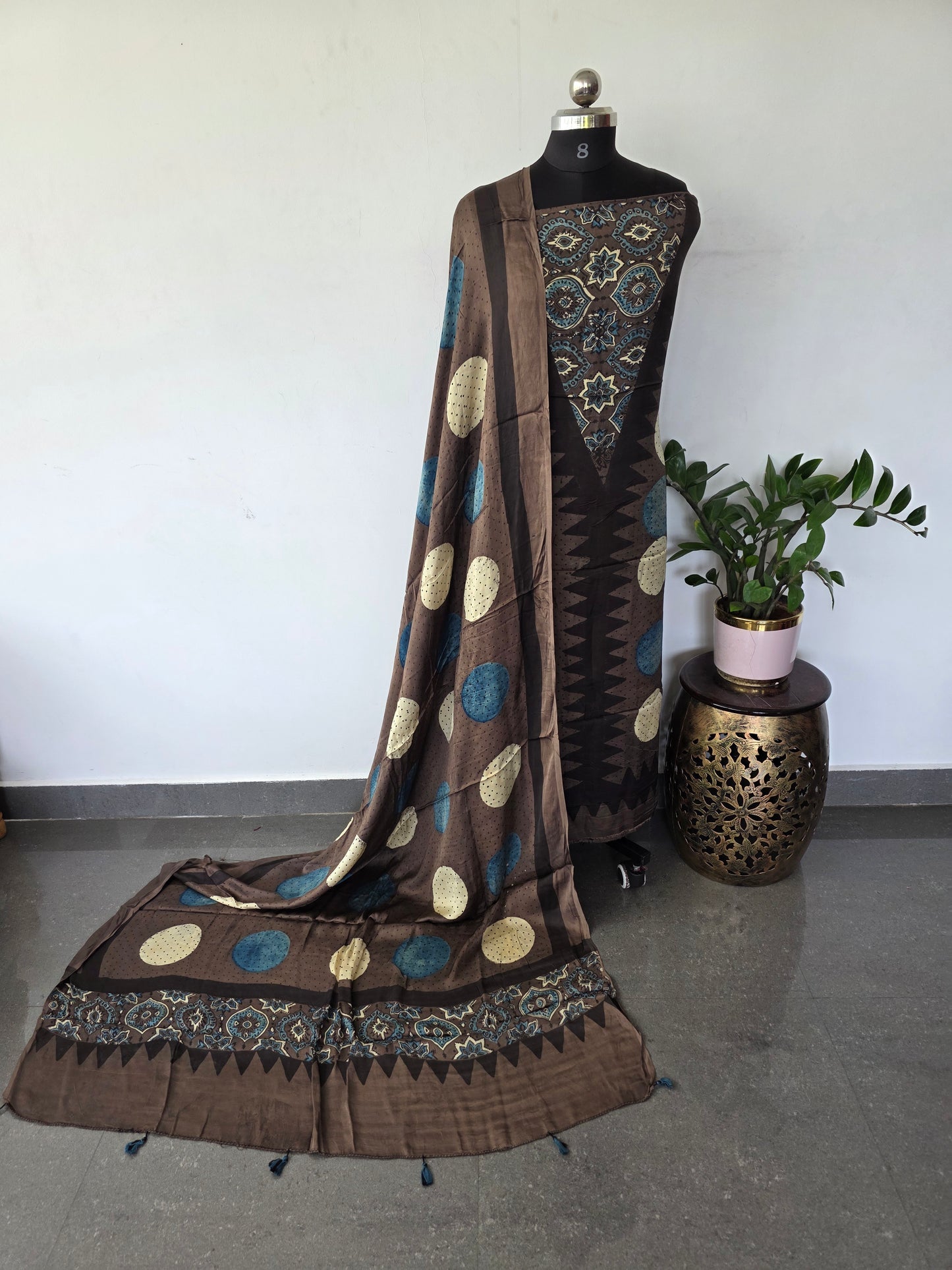 Handcrafted ajrakh modal silk set - HZ210