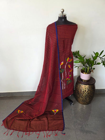 Handloom zari Checked Mul cotton paithani jamdhani set - JMM318