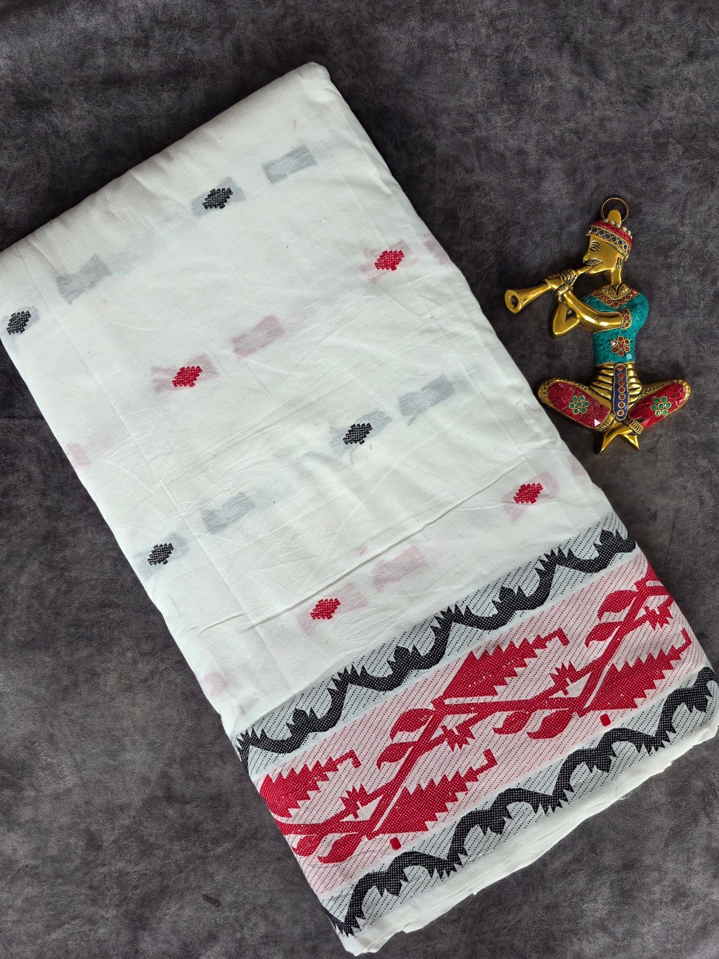 Prewashed Jamdhani Pure handloom cotton running material (0.5 mtrs)  - HRM204