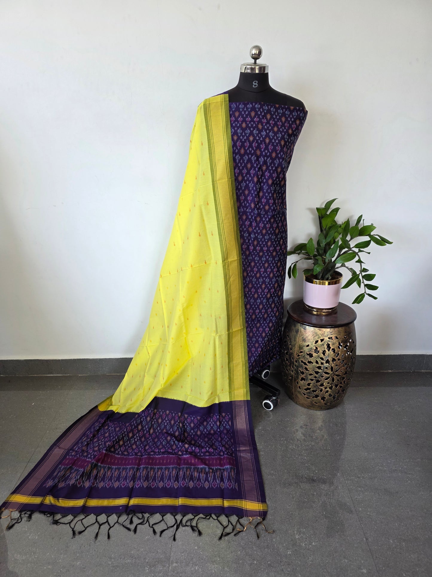 Handloom Pochampally ikkat sico pattu set - KK153