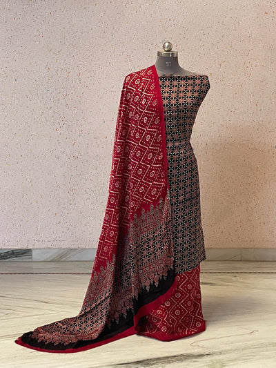 Handcrafted Rajasthan ajrakh modal silk set (3 pc)- HZ263
