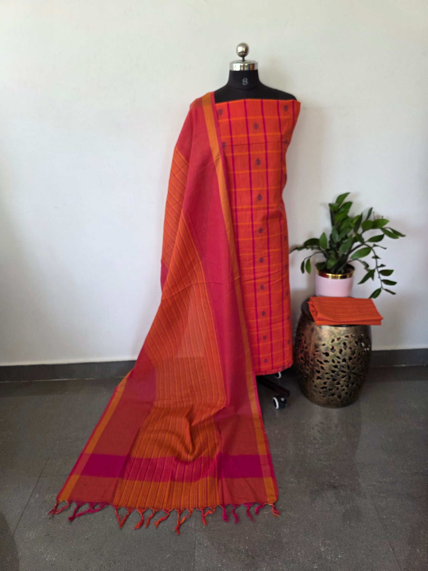 Checked Dobby butta south cotton set - PCS16