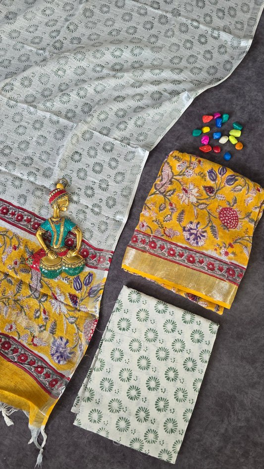 Handblock Jaipuri linen cotton salwar set - JA432