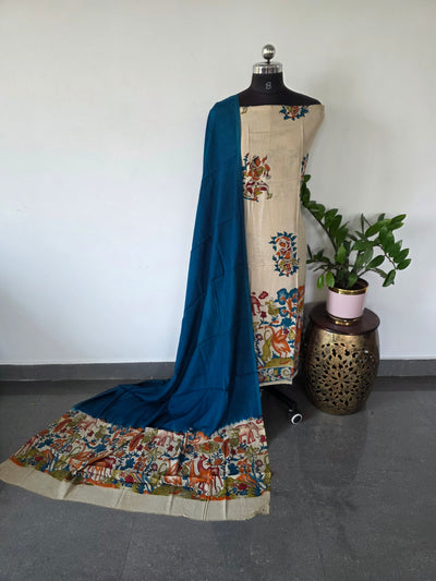 Penkalamkari- inspired Chennuri pure kalamkari silk set - AK140