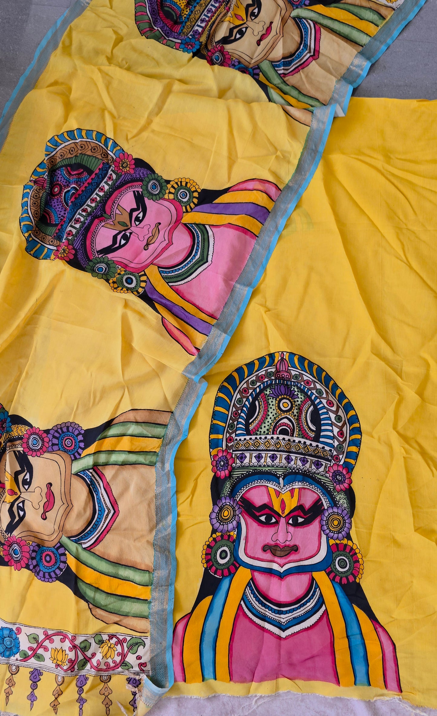 Handcrafted Kalahasthi Penkalamkari bangalore silk set - KH71