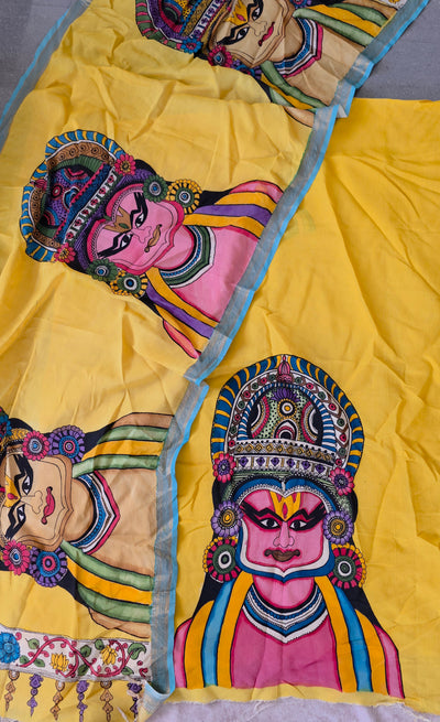 Handcrafted Kalahasthi Penkalamkari bangalore silk set - KH71