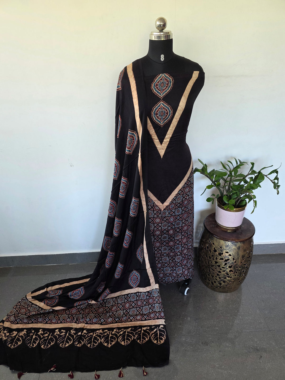 Handcrafted ajrakh modal silk set -HZ321