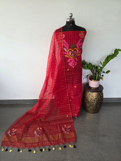 Handloom checked mul cotton paithani jamdhani set - BB367