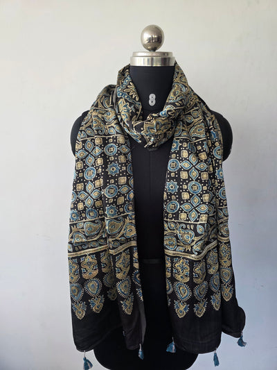 Ajrakh Handblock natural dyed mashru silk stole-  MV100