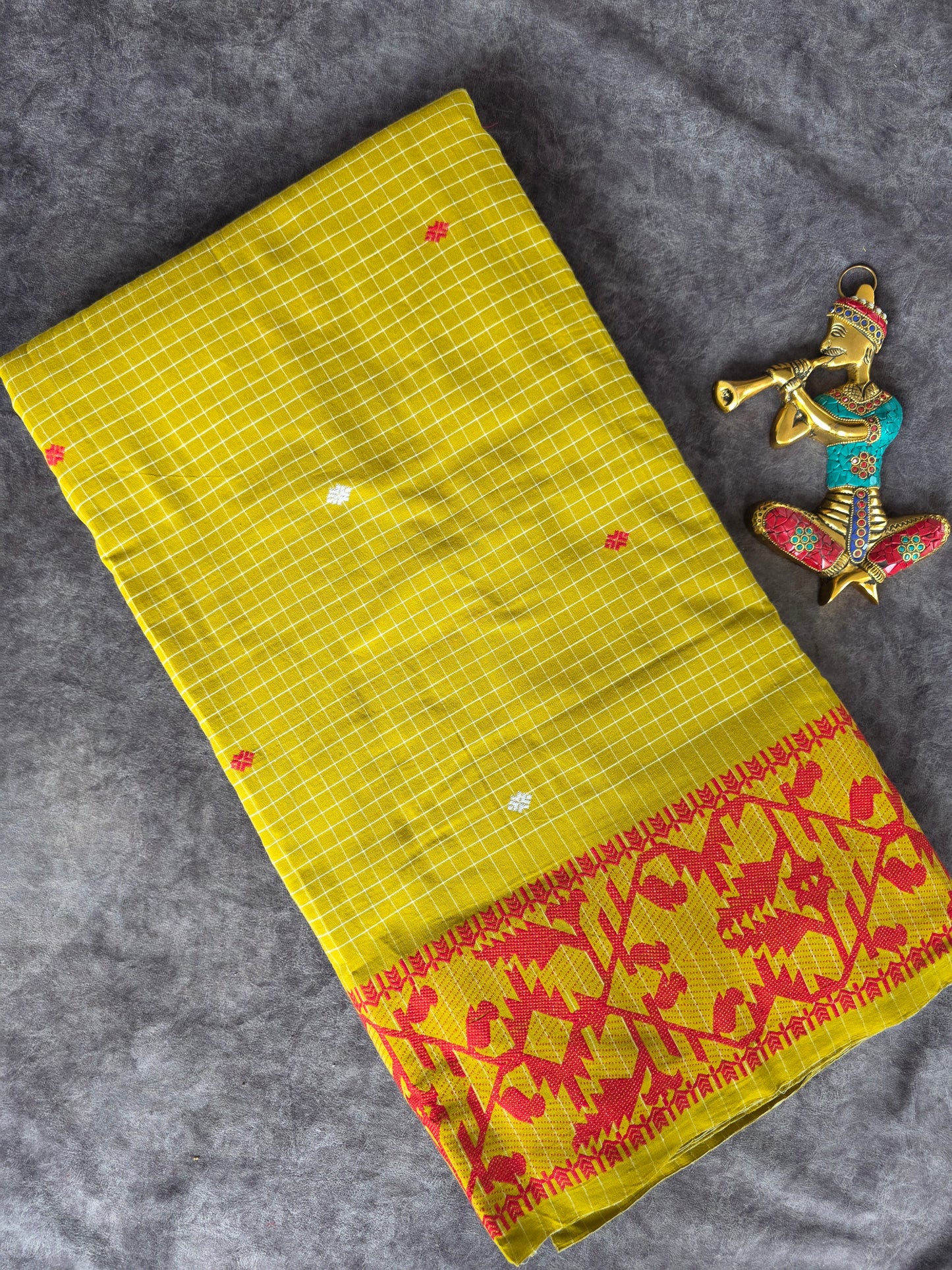 Prewashed Jamdhani Checked Pure handloom cotton running material (0.5 mtrs)  - HRM210
