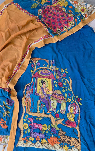 Handcrafted Kalahasthi Penkalamkari bangalore silk set - KH87
