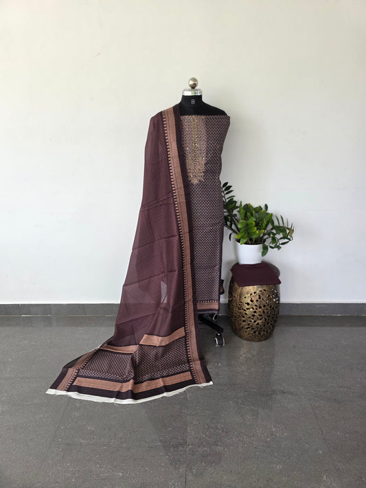 Premium handwork embroidery semi tussar silk set- DS138