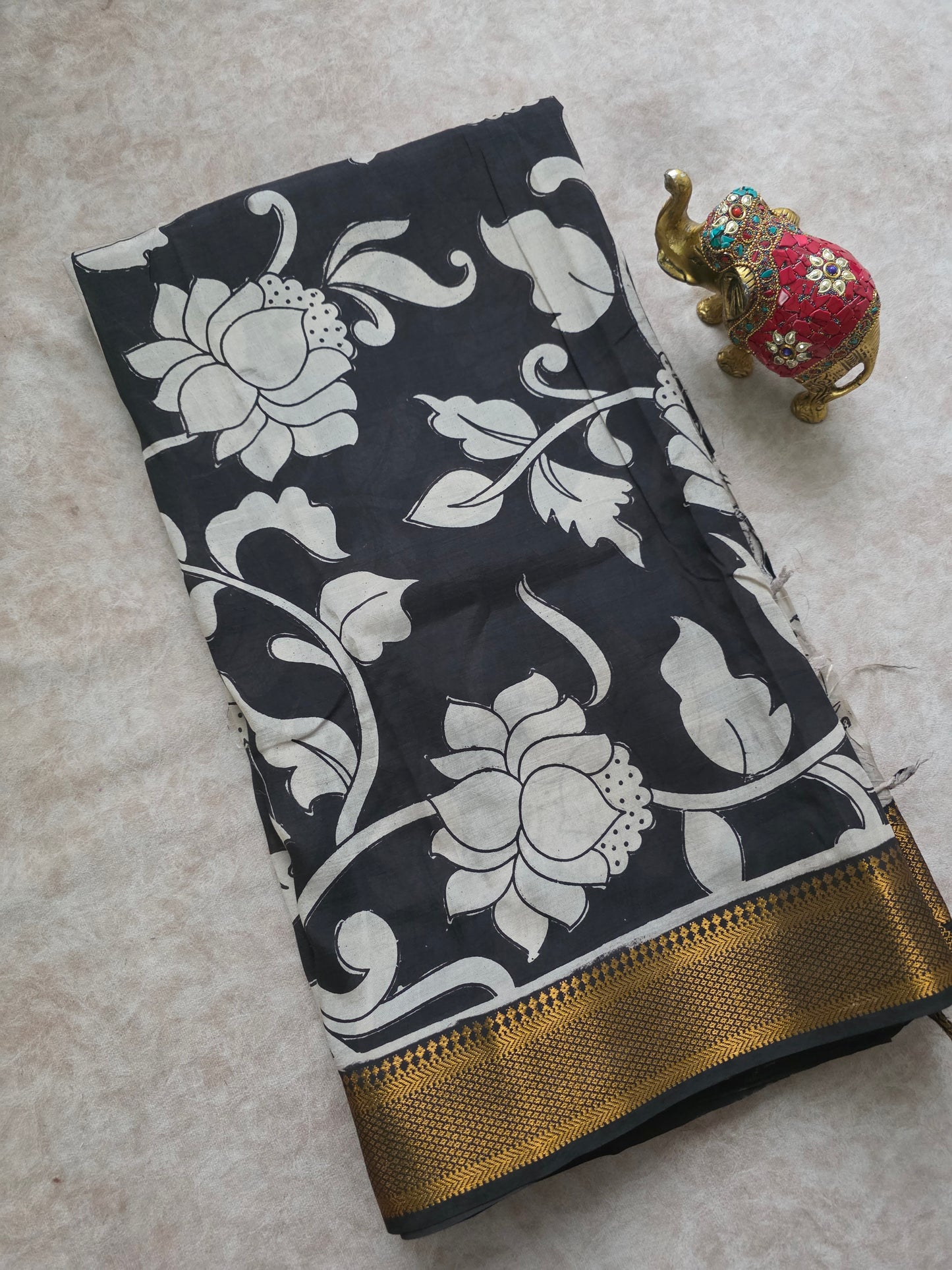 pure chennuri kalamkari silk saree with nizam border - KQ3