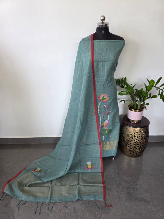 Handloom zari Checked Mul cotton paithani jamdhani set- JMM306