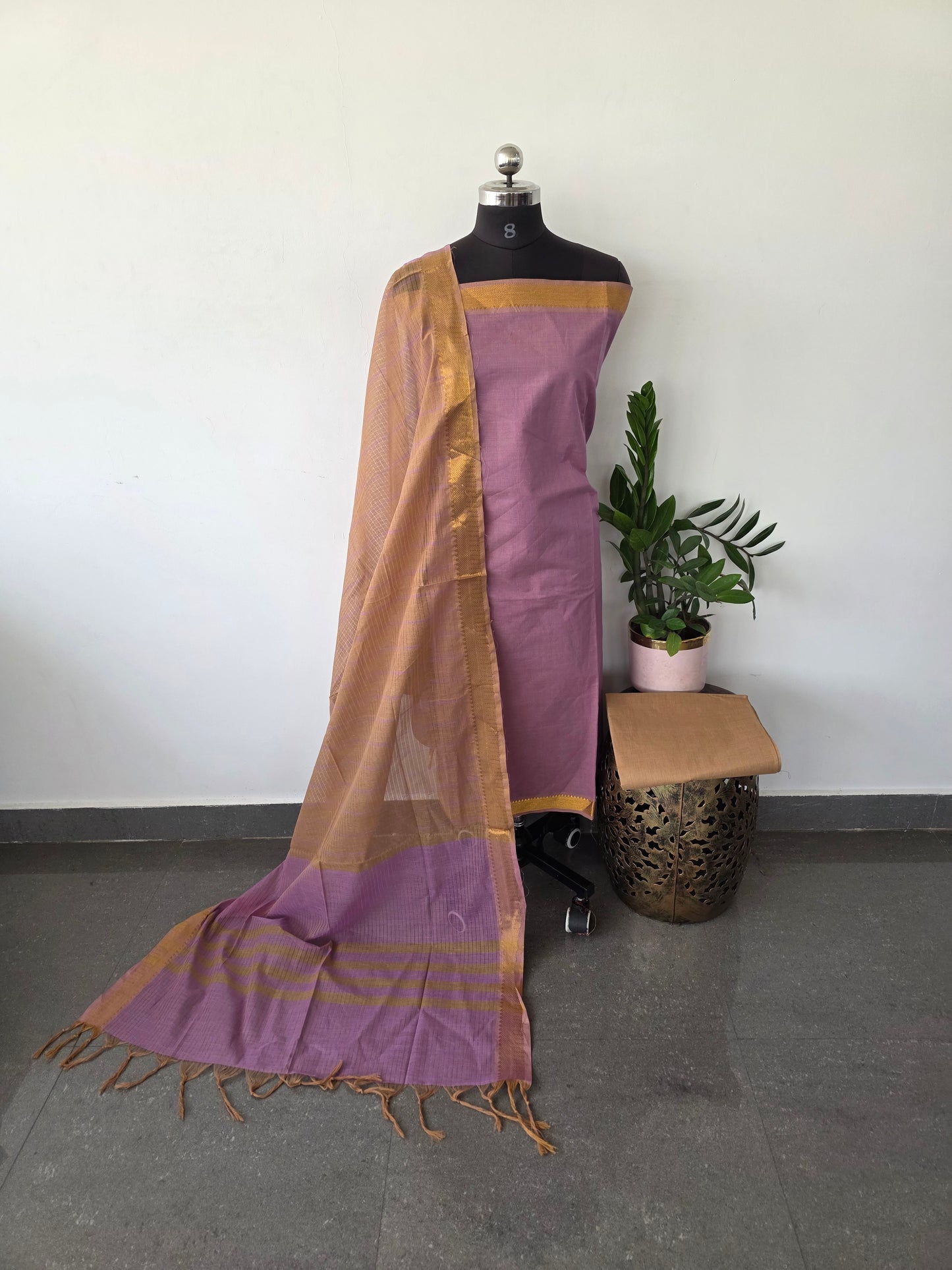 Handloom cotton with mangalagiri border salwar - MAA128
