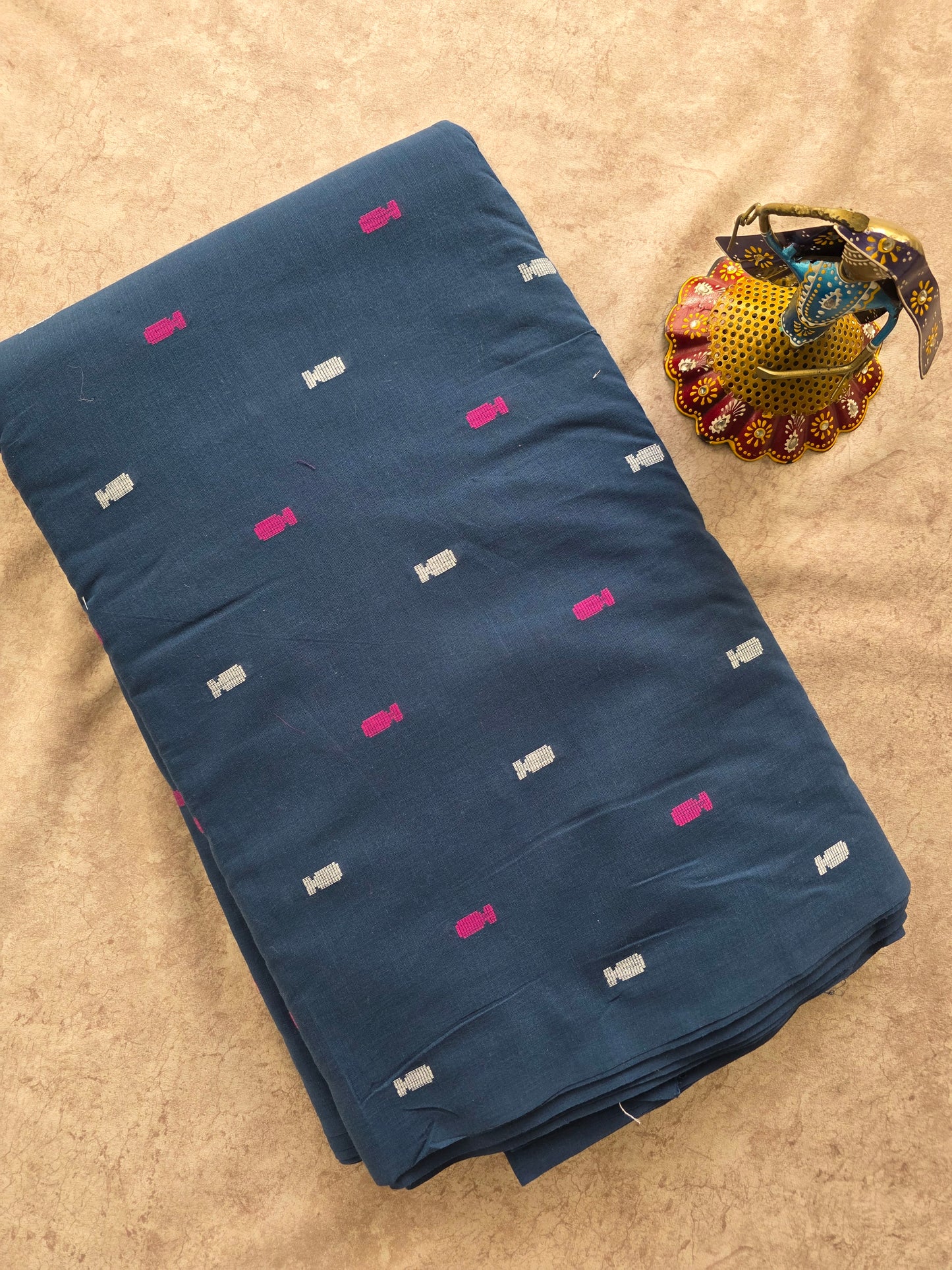 Pure  handloom cotton running material (2.50 mtrs) -blue2