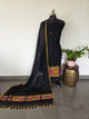 Premium handloom linen Paithani jamdhani set (black)- JMM333