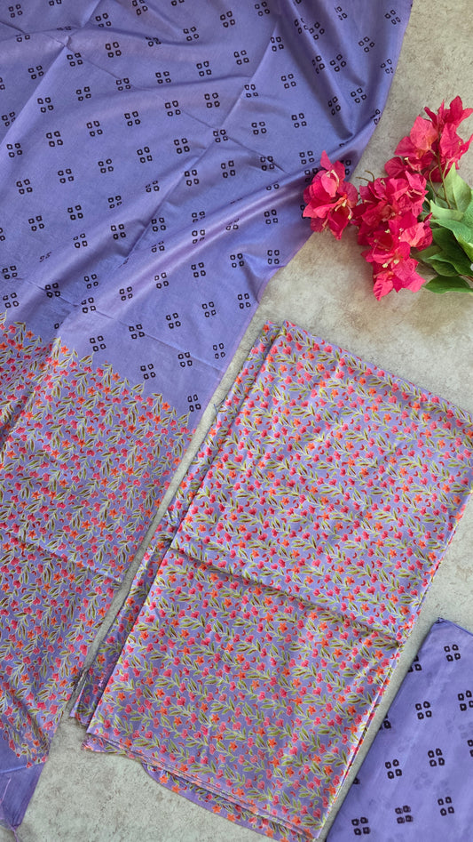 Bhagalpuri katan silk handblock salwar set - BA17