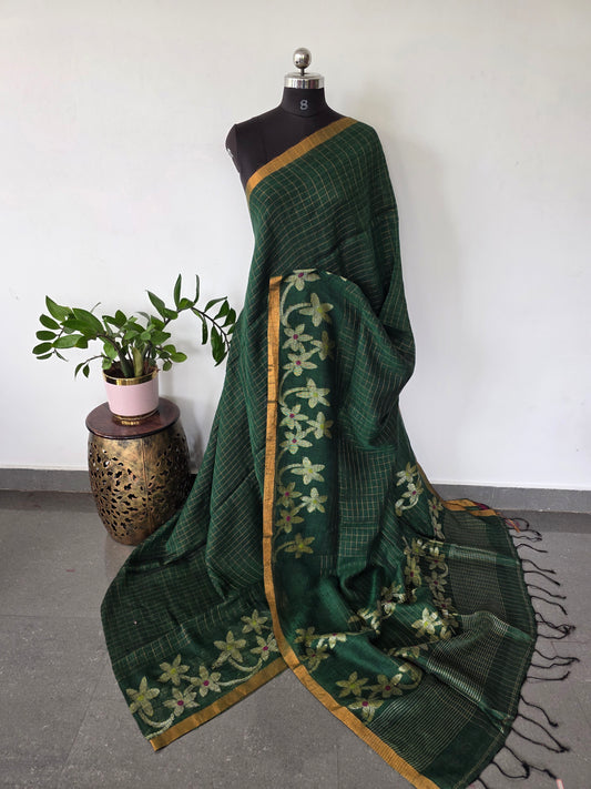 Premium handloom linen jamdhani saree - JMM403