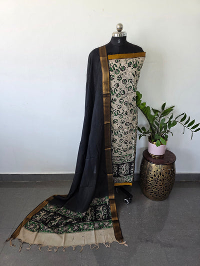 Chennuri Handblock kalamkari silk set - HBK1