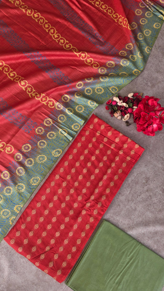 Bhagalpuri Katan discharge print silk set - DB7