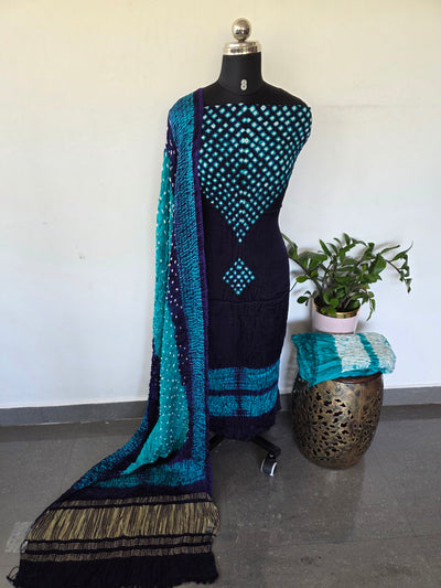 Handcrafted bandhani modal silk set(3 pcs set)(Blue)-B219