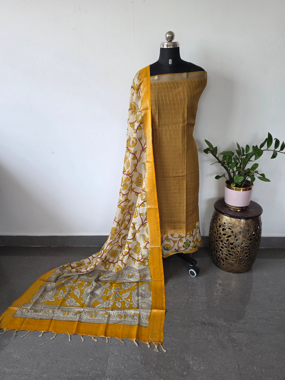 Gap border Checked chennuri kalamkari silk set-AK628