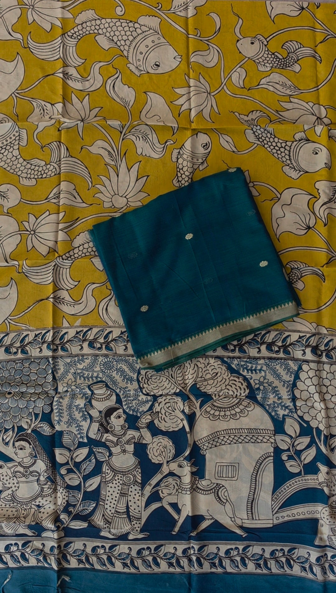 Fusion Narayanapet with handcrafted chennuri silk kalamkari duppatta -NA890