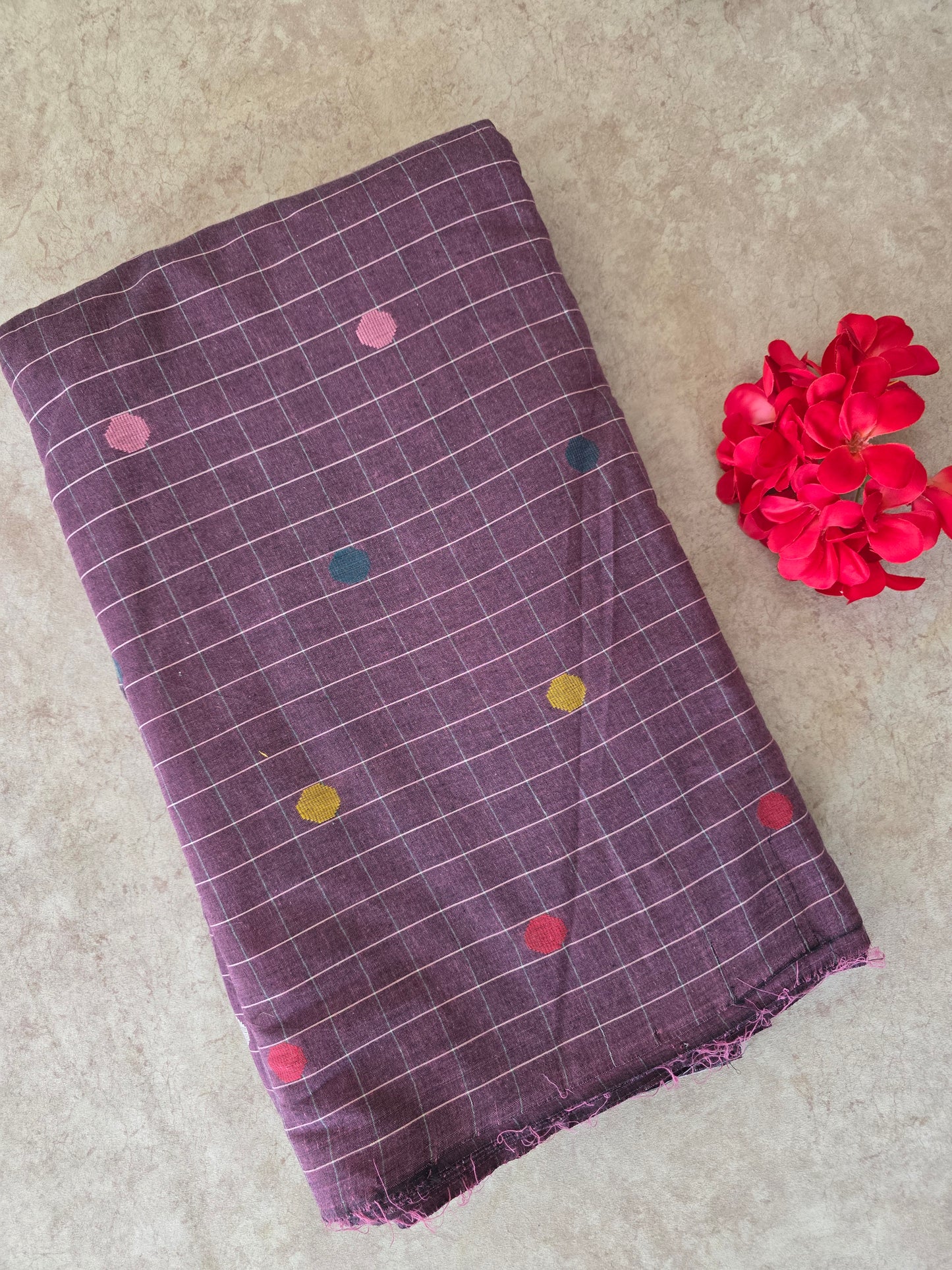 Prewashed Checked Pure handloom cotton running material (0.5 mtrs) - HRM82