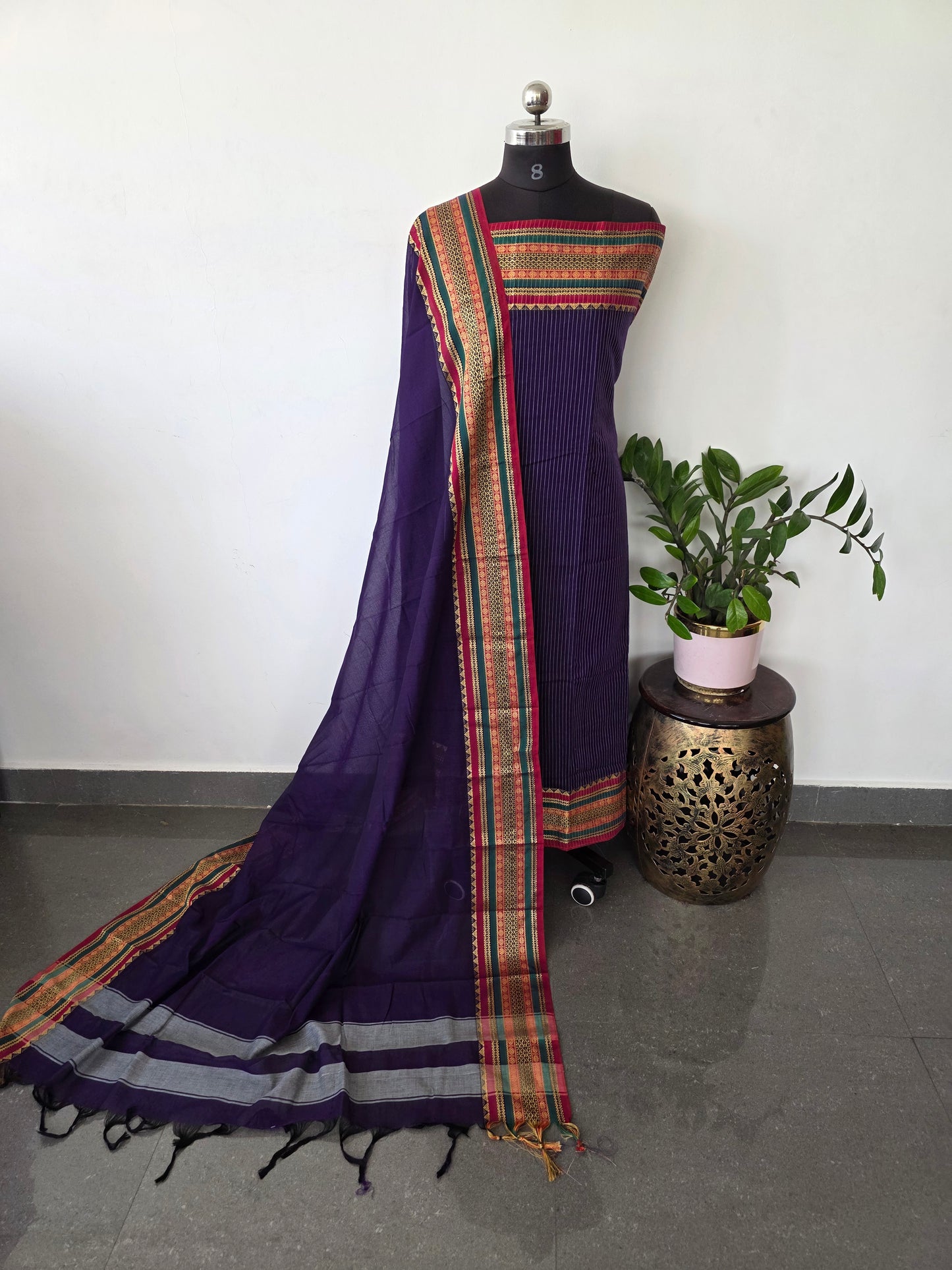 Mercerised stripes narayanapet salwar set (4.5 meters) (violet)- NA423