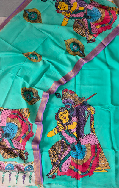 Handcrafted Kalahasthi Penkalamkari bangalore silk set - KH105
